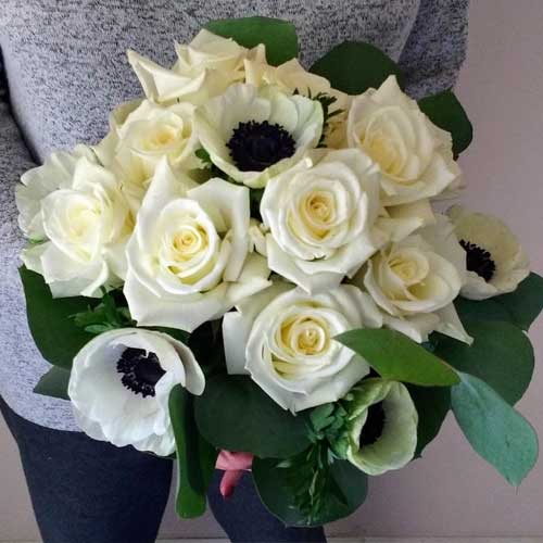 white anemone and rose bridal bouquet