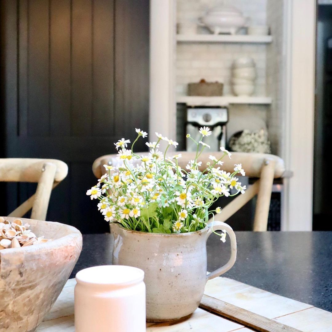 chamomile cup farmhouse flower arrangement