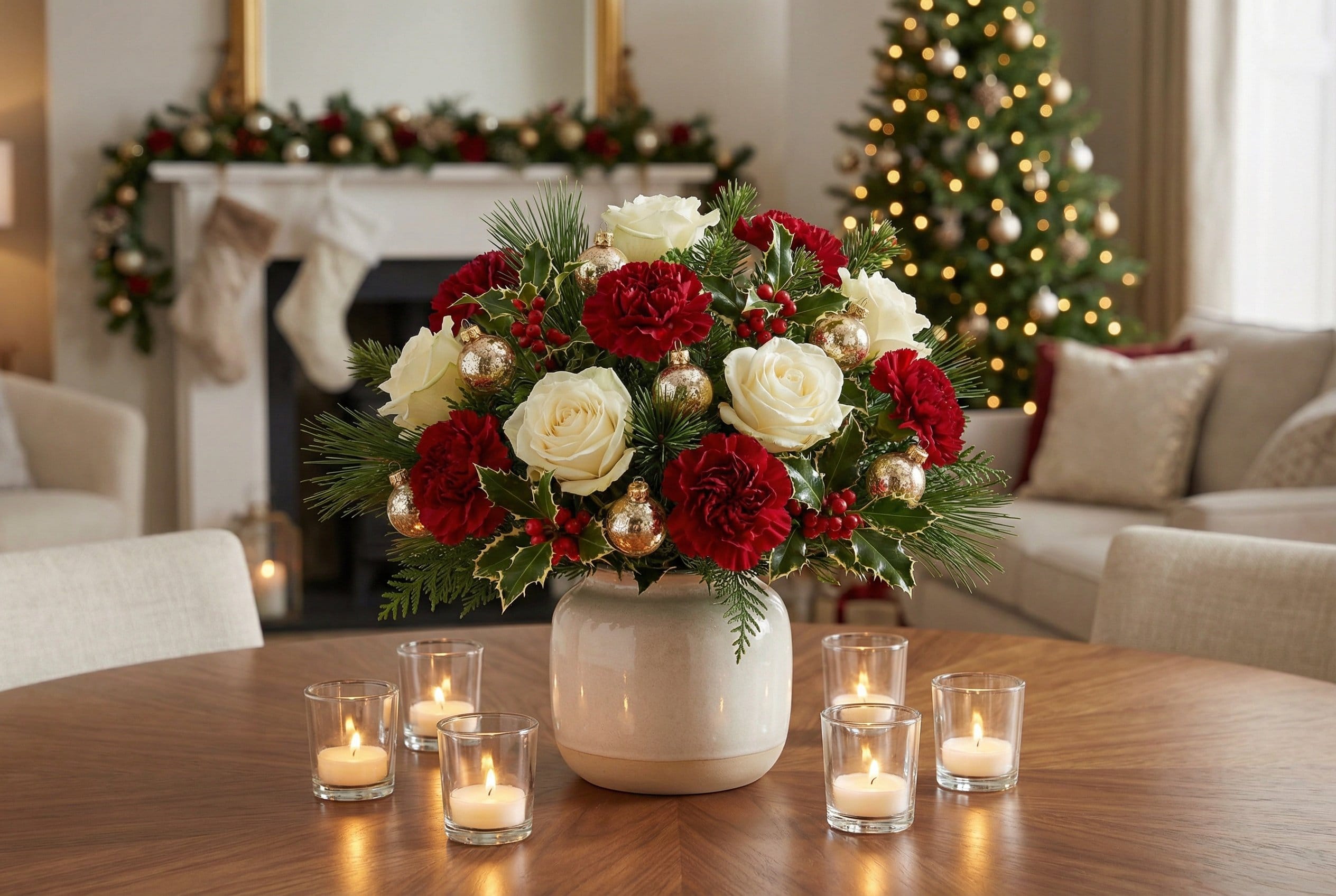 christmas floral decor ideas living room
