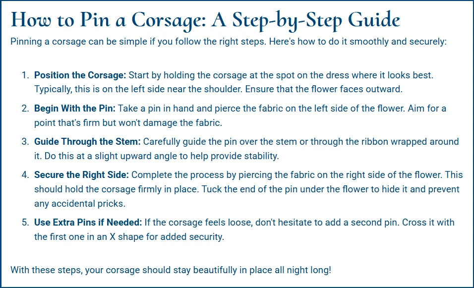 how to pin a corsage